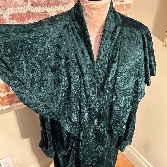 A Lacy Afternoon VTG  green crushed velvet open front lounger long house coat 2X - Picture 8 of 16